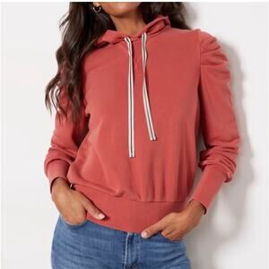 Evereve Tyra Hoodie Rust/Burnt Red Size Small Puff Sleeve